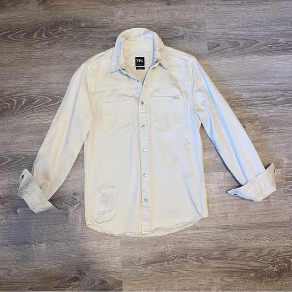 Zara Ripped Denim Overshirt - Picture 2 of 7